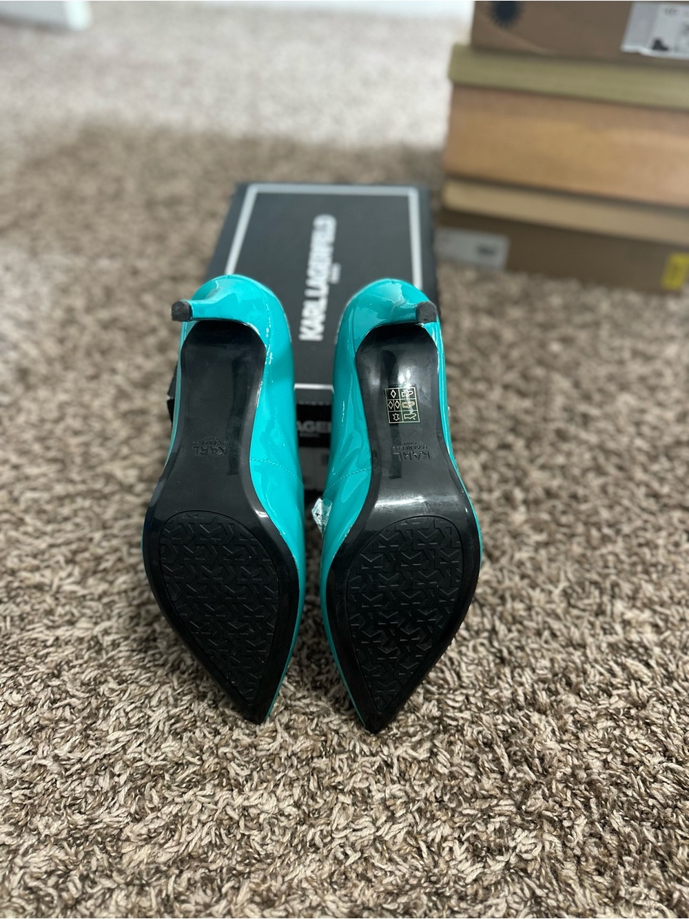 Karl Lagerfeld Teal Pointed Patent Pumps - Picture 3 of 4